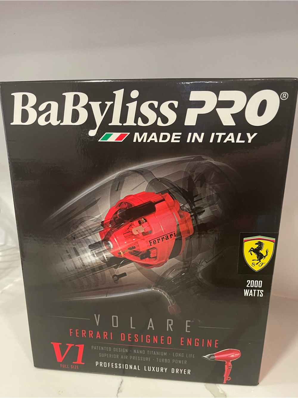 BaByliss PRO Red and Black Volare V1 Professional Hair Dryer Box